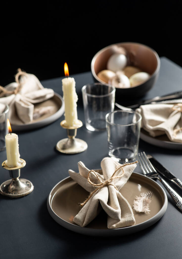 close up of easter table serving over black - Photo, Image