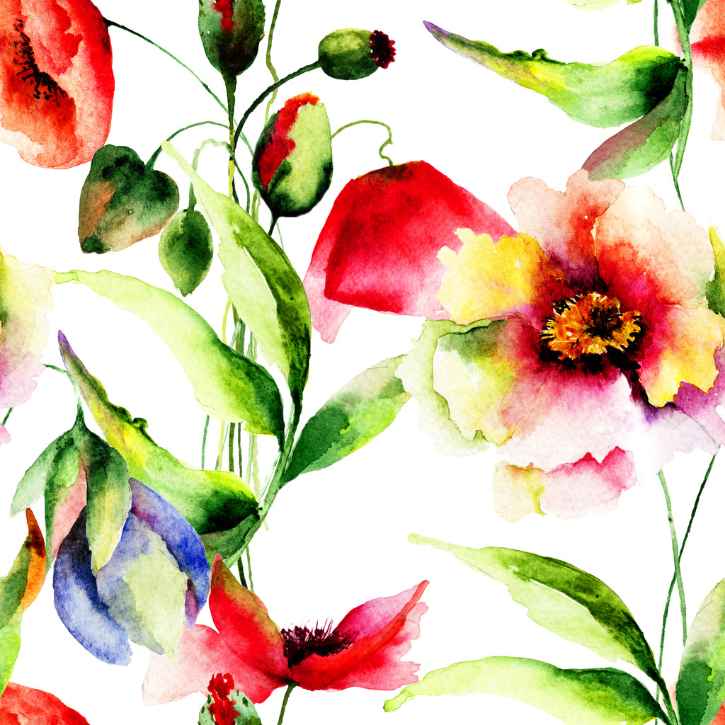 naadloze patroon mooie poppy bloemen - Foto, afbeelding