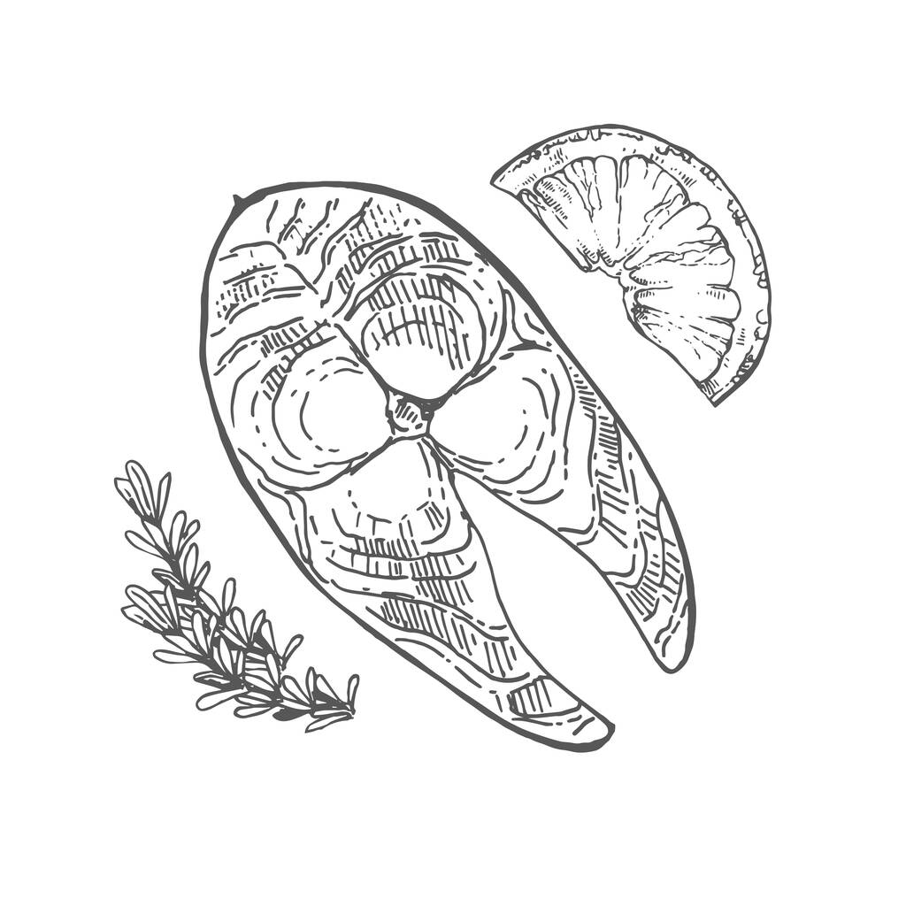 Рука намальована вектор свіжої риби стейк ілюстрація
 - Вектор, зображення