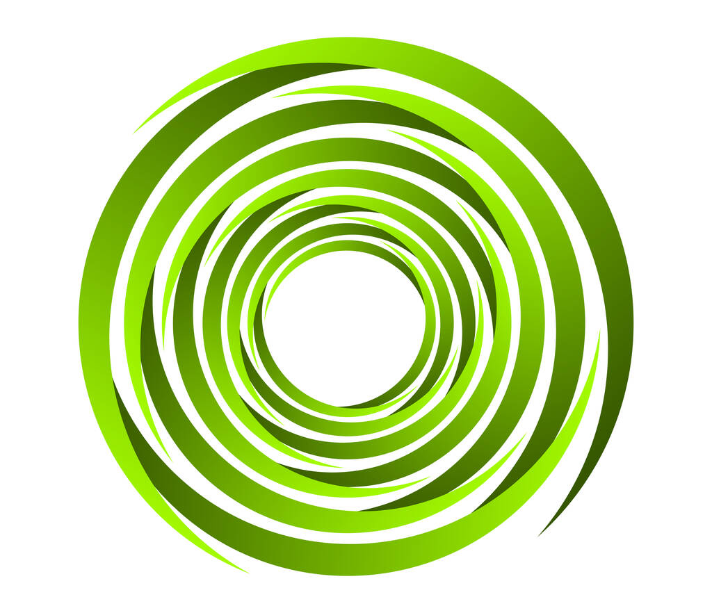 Abstracte groene spiraal, wervelende, draaiende en wervelende elementen. Cochleair, helix, vortex icoon - Vector, afbeelding