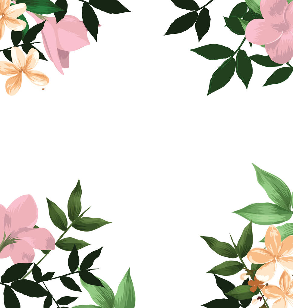 Decorative borders with foliage. Floral greeting card with place for text. Template for invitation card with forest leaves.  - Vector, Image