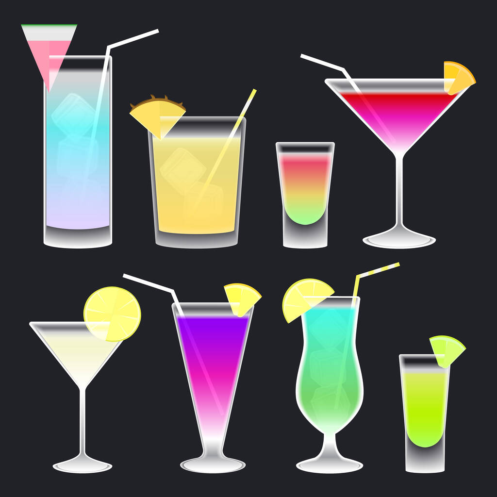 Set of stylized cocktails vector illustration - Vector, Image
