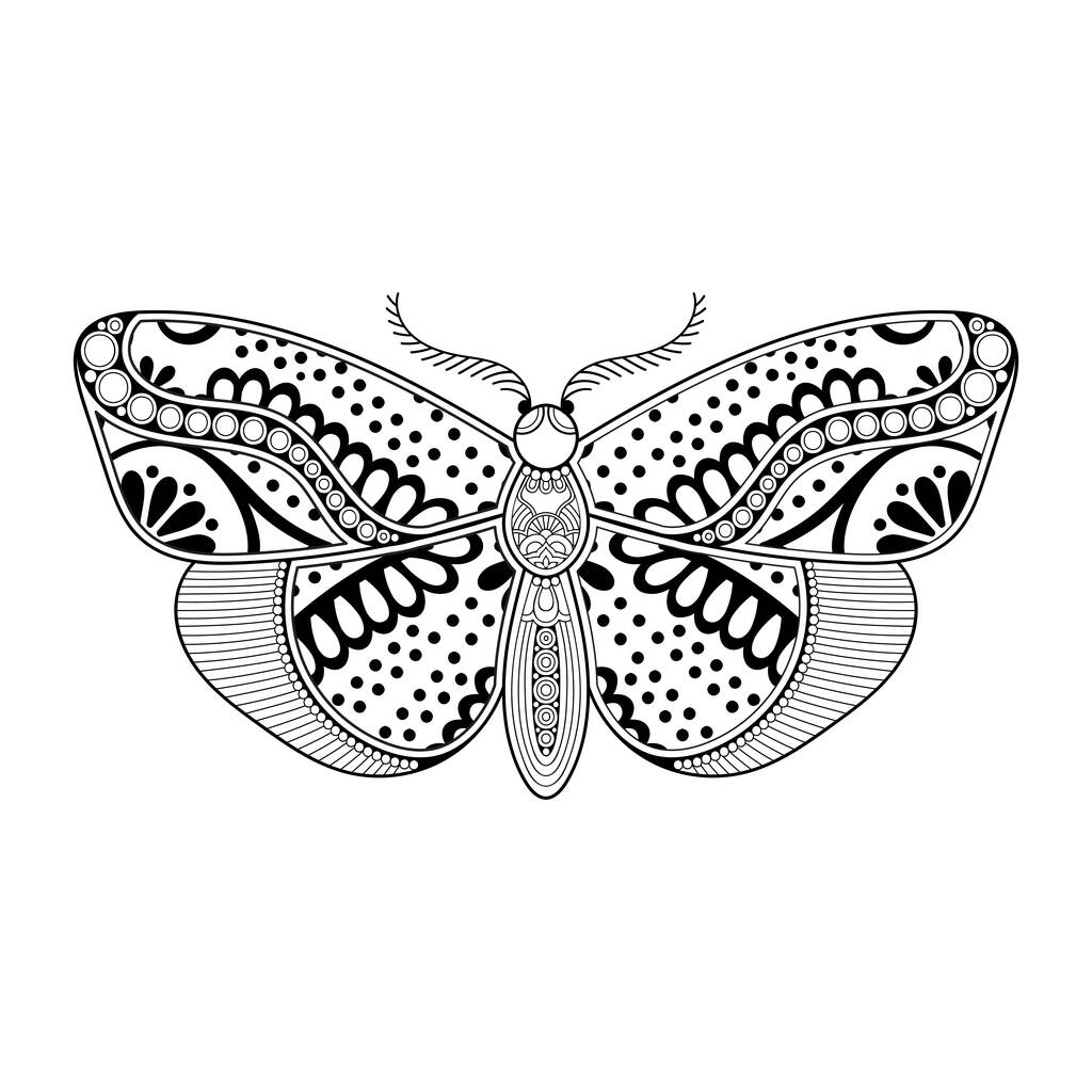 ベクトル蝶黒と白の要素ラインアートプリントデザイン - ベクター画像
