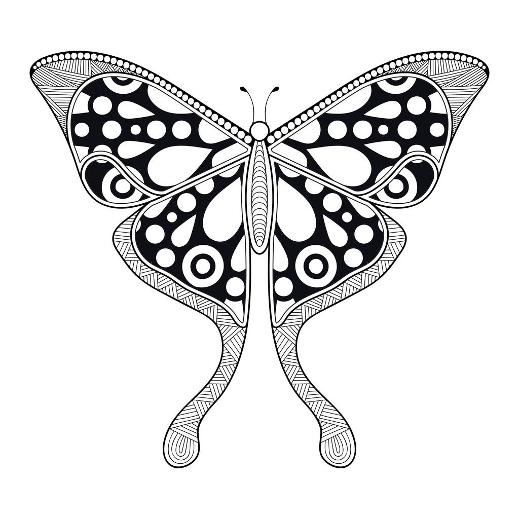 borboleta vetorial preto e branco elemento linha design de impressão de arte  - Vetor, Imagem
