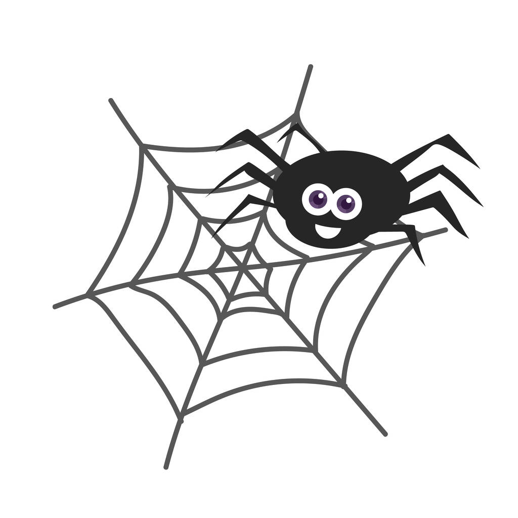 Velký černý usměvavý pavouk sedí na pavučině na izolovaném pozadí. - Vektor, obrázek