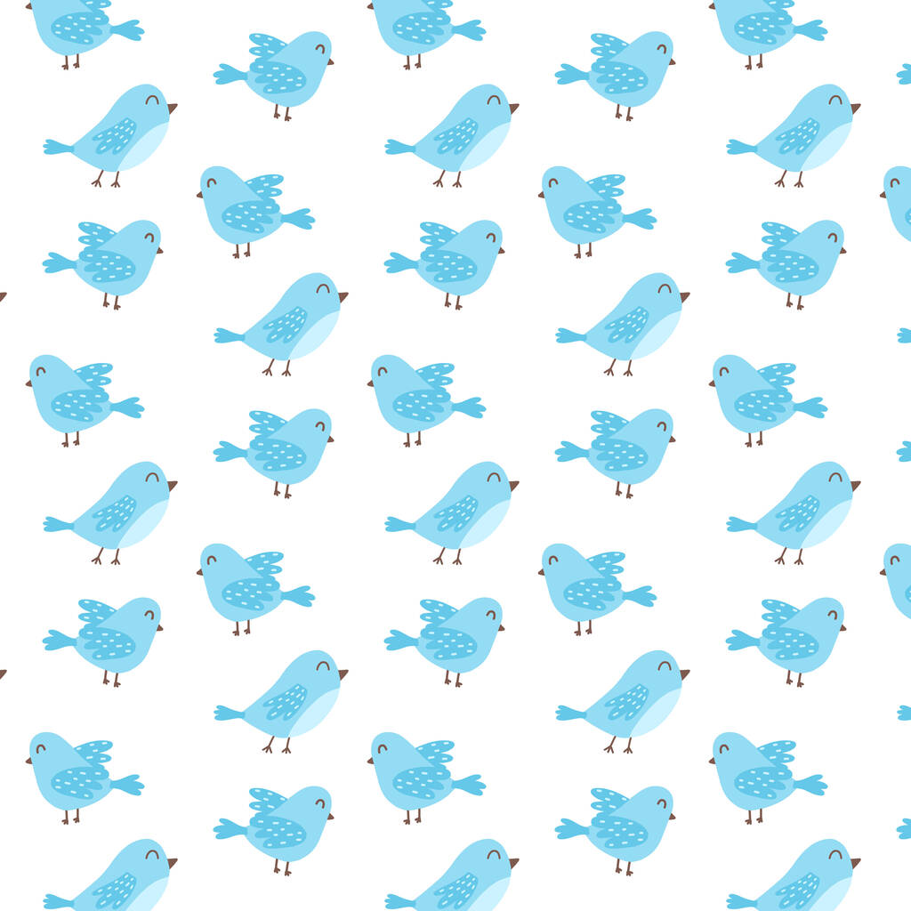  Απρόσκοπτη μοτίβο με χαριτωμένα μπλε πουλιά. Μοτίβο με πουλιά. Διανυσματικό μοτίβο σε στυλ doodle. - Διάνυσμα, εικόνα