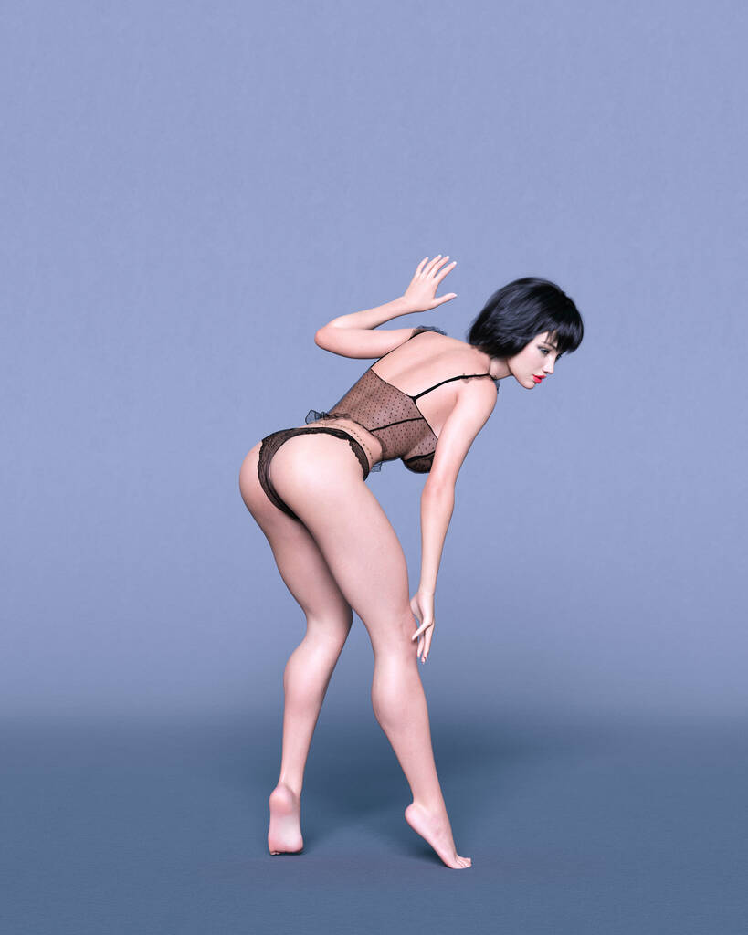 Όμορφη σέξι γυναίκα μαύρη δαντέλα lingerie.Intimate συλλογή ρούχων.Φωτεινό μακιγιάζ.Γυναίκα στούντιο φωτογραφία. εννοιολογική τέχνη της μόδας.Θηλυκό fatale.3D Render. - Φωτογραφία, εικόνα