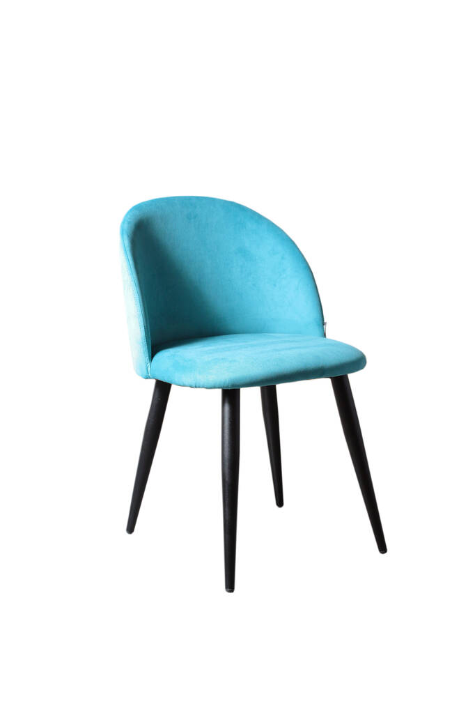 Uma cadeira com uma parte inferior das costas macia na cor do aqua em pernas de madeira preta - Foto, Imagem