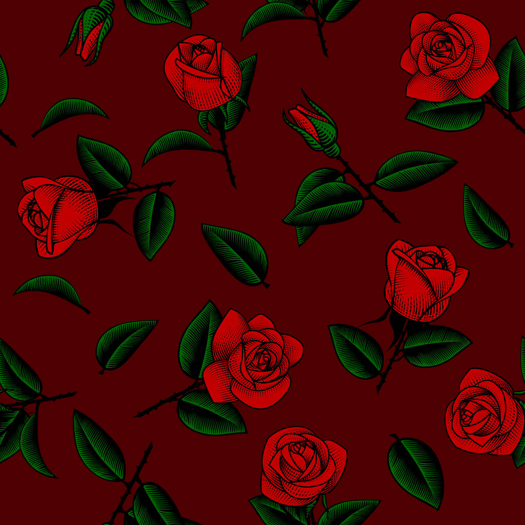 Απρόσκοπτη μοτίβο φόντο με ζωγραφισμένα τριαντάφυλλα - Διάνυσμα, εικόνα