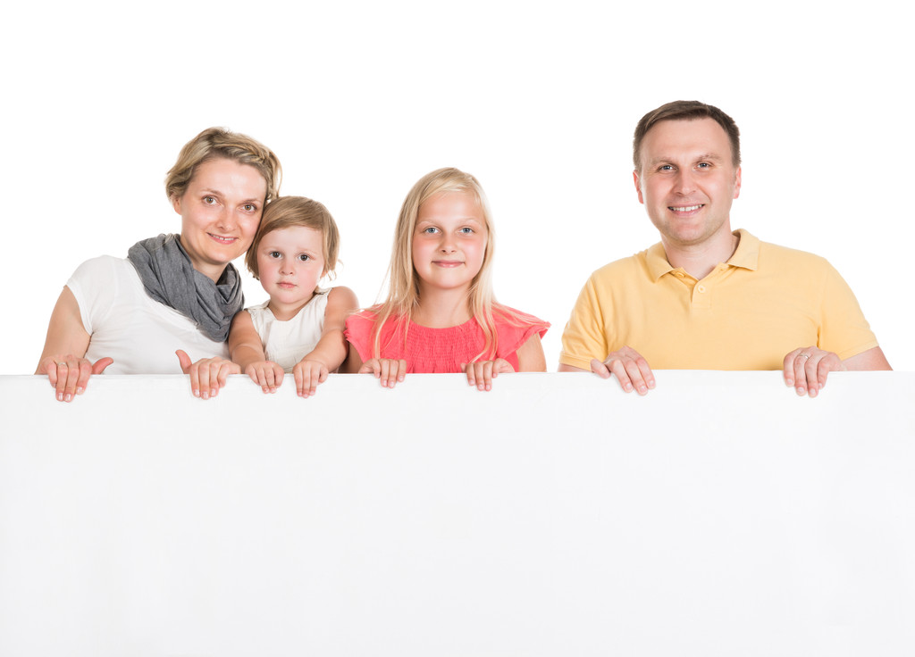 szczęśliwy młody gospodarstwa rodzinne transparent - Zdjęcie, obraz