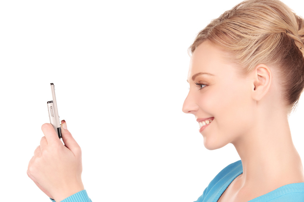 Femme heureuse avec téléphone portable
 - Photo, image