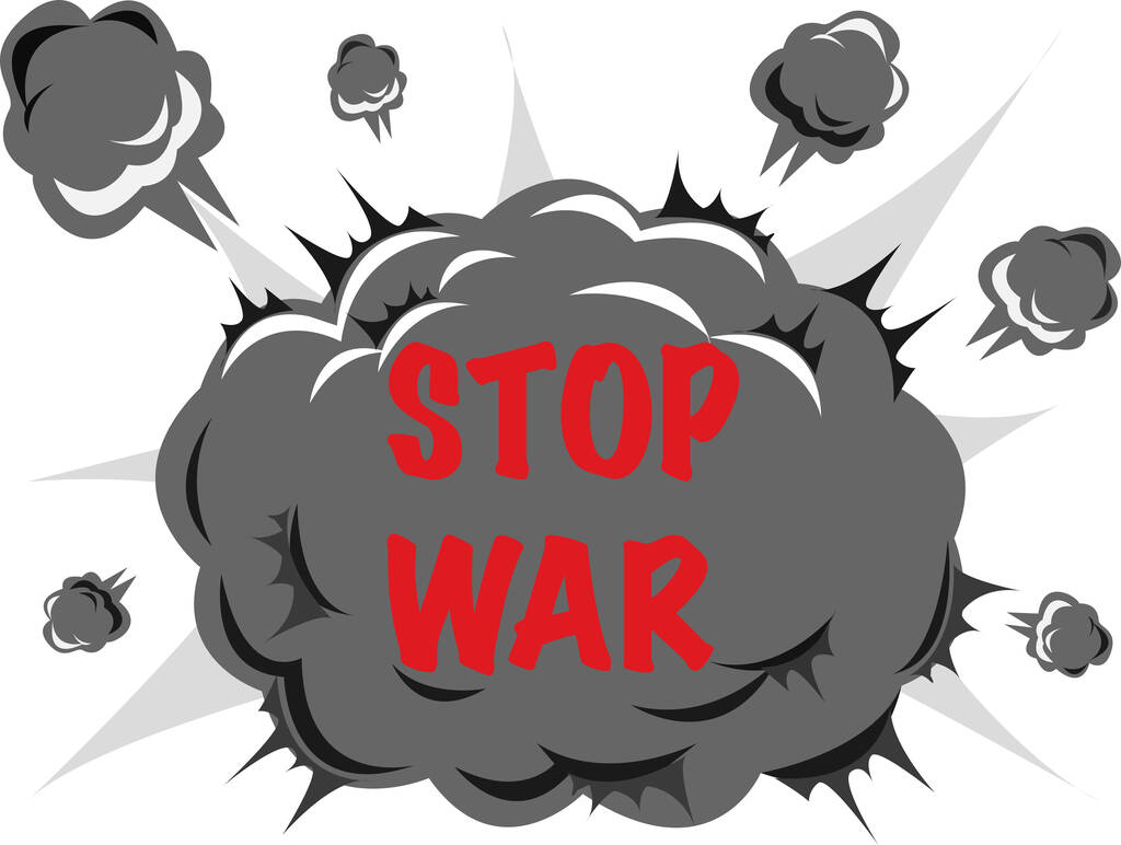illustration of explosion with stop war lettering on white - Vector, Image
