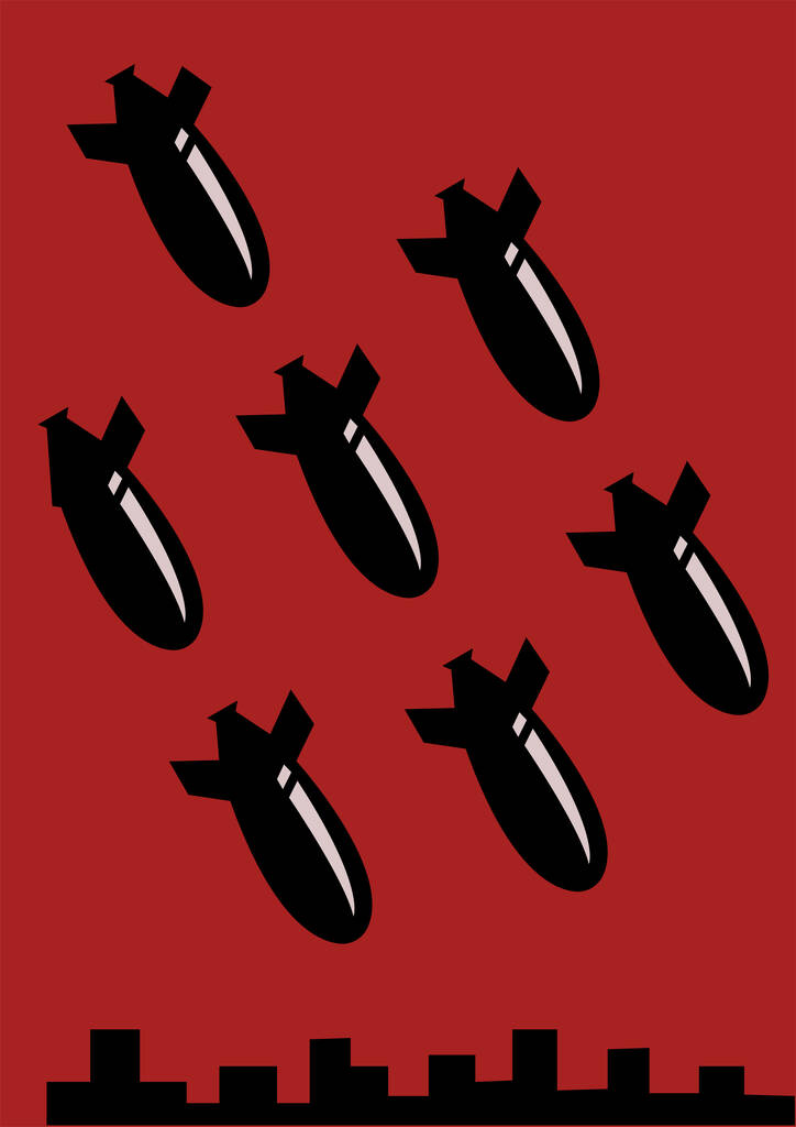 illustratie van bom aanval geïsoleerd op rood - Vector, afbeelding