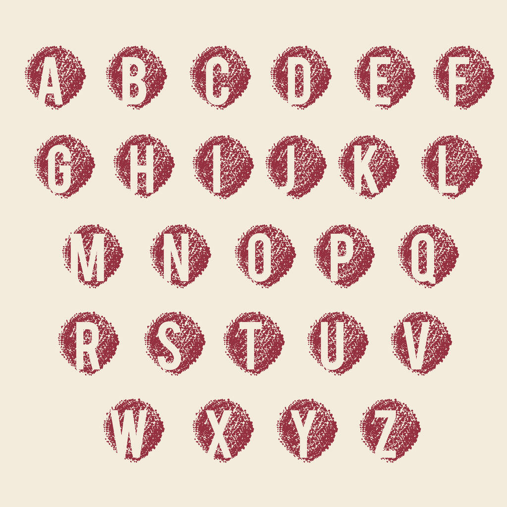 ベージュ色の手描きの背景に赤ワイン色のアルファベットのサインセット - ベクター画像