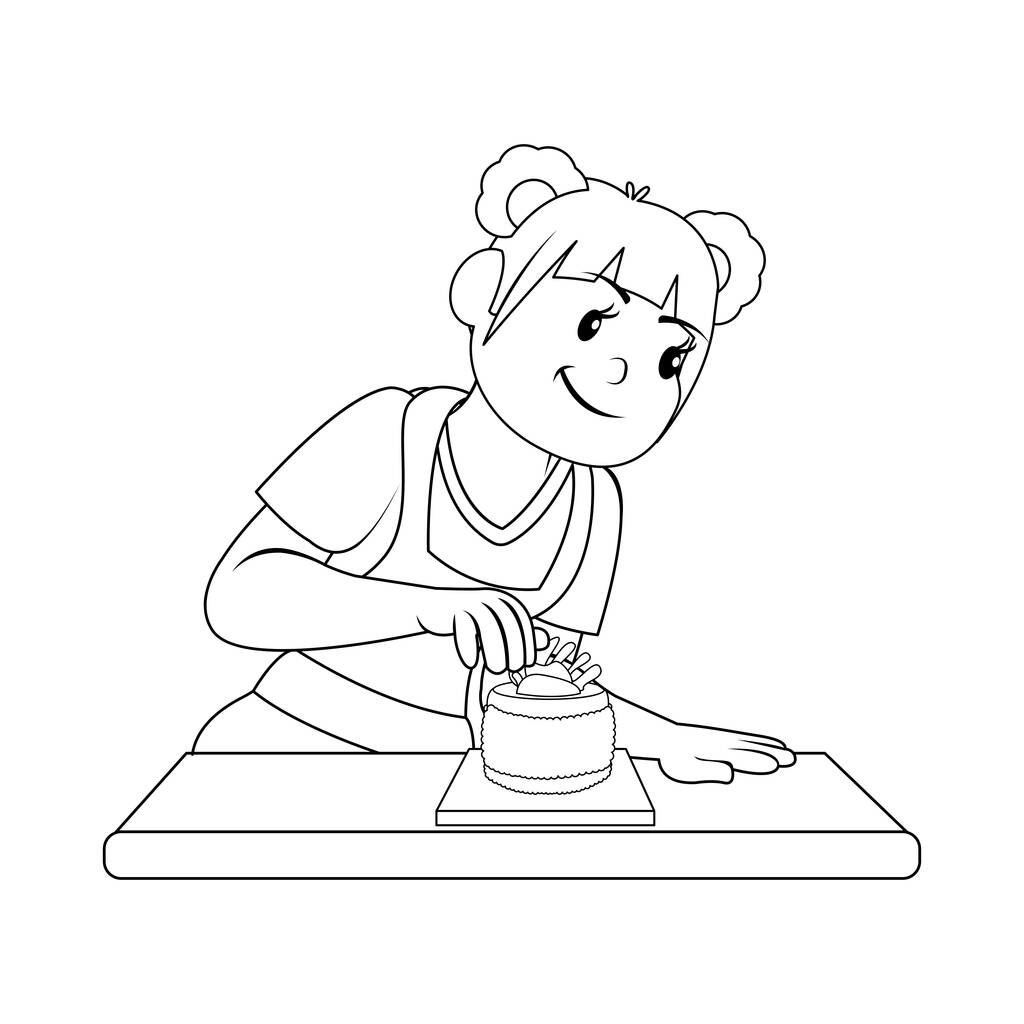 Απομονωμένη ευτυχισμένη γυναίκα φτιάχνει ένα επιδόρπιο, Βέκτορ. - Διάνυσμα, εικόνα