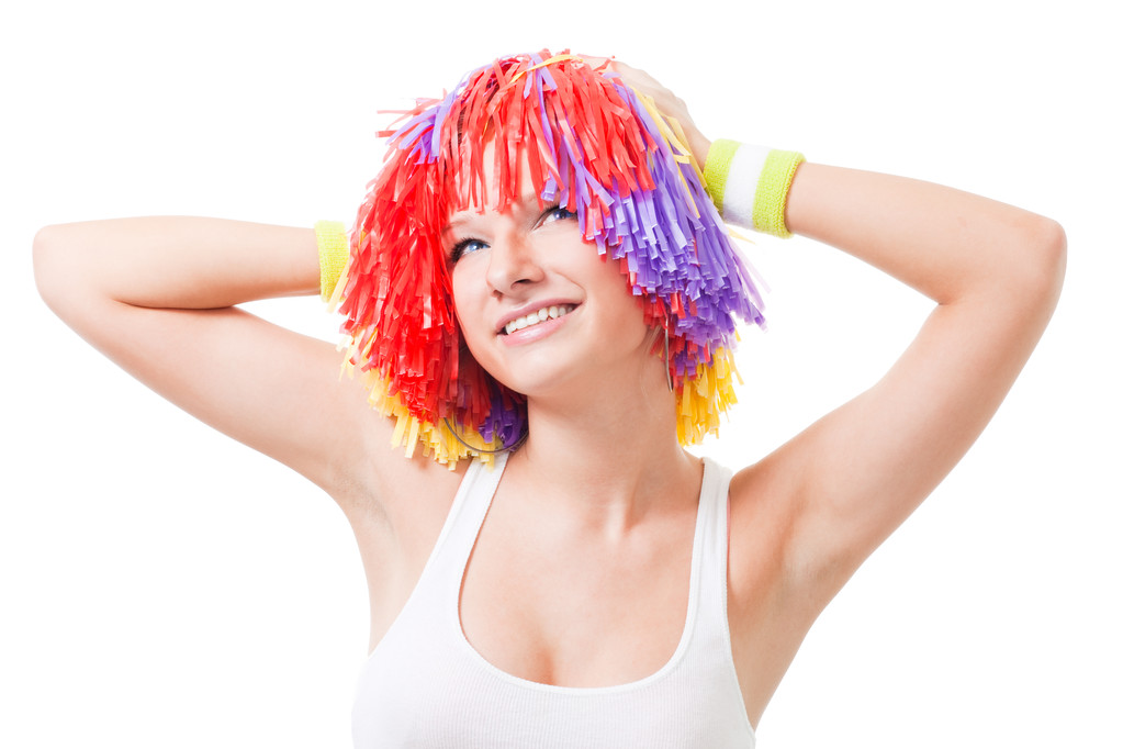 Жінка підбадьорює лідера кольоровим волоссям
 - Фото, зображення