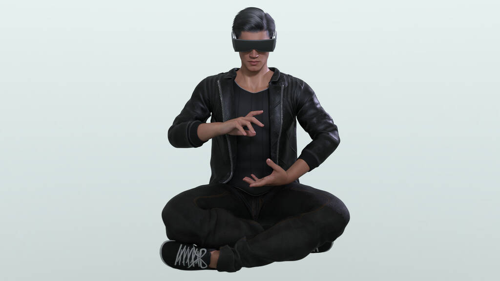3D Render: personaggio maschile indossando Virtual Reality Headset per avere un'esperienza emozionante per la tecnologia del cyberspazio - Foto, immagini