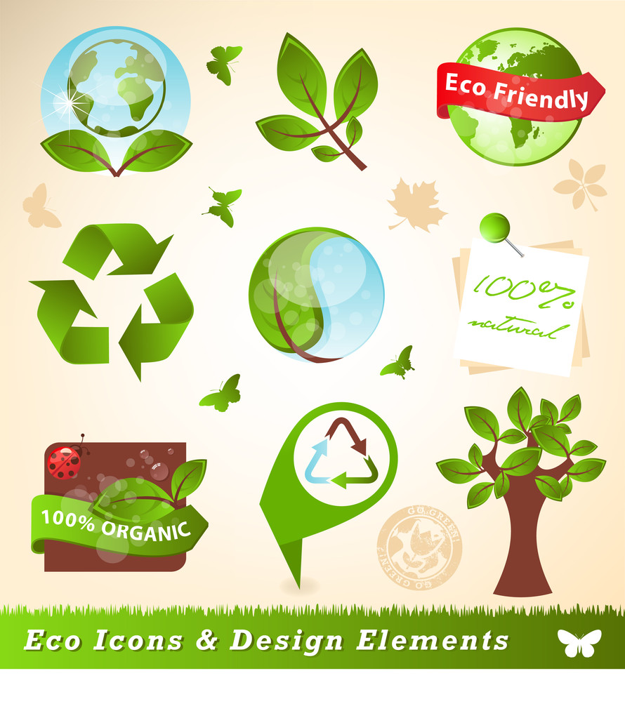 Ícones ecológicos e elementos de design
 - Vetor, Imagem