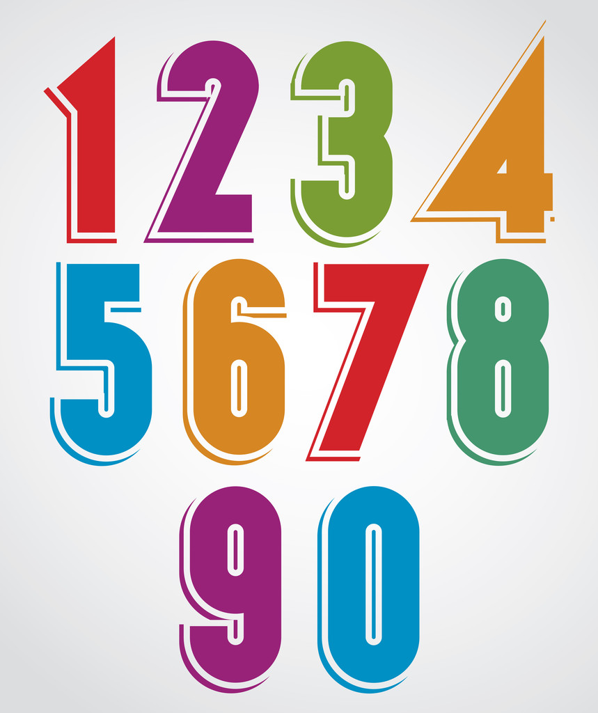 Colorful comic animated numbers with white outline.  - Vector, Image