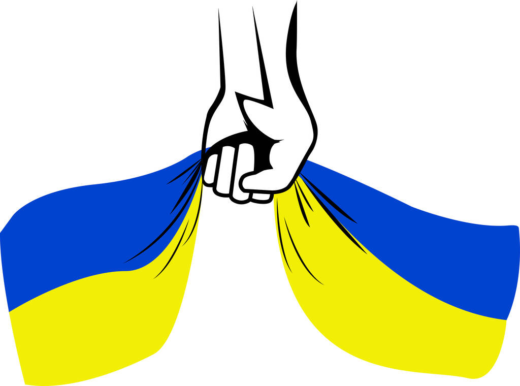 ウクライナ国旗を手に白地に隔離した人のイラスト - ベクター画像