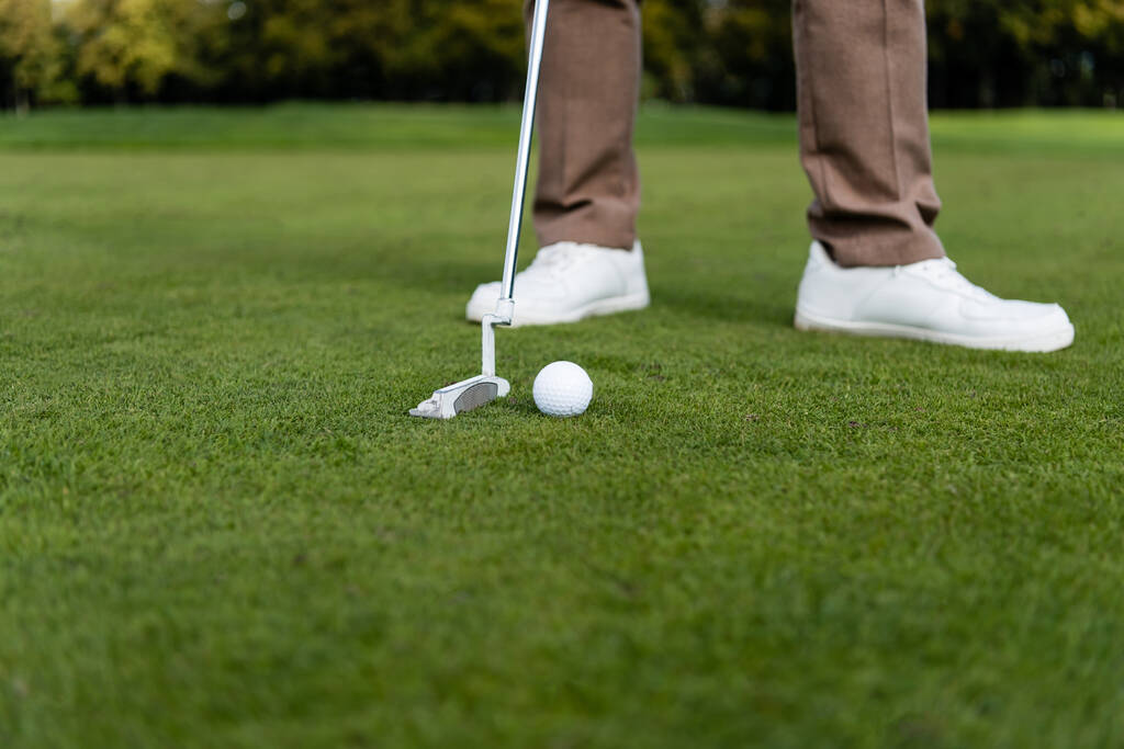 rajattu näkymä hämärtynyt mies pelaa golfia  - Valokuva, kuva