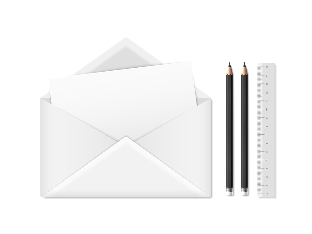 envelop, pennen en liniaal  - Vector, afbeelding
