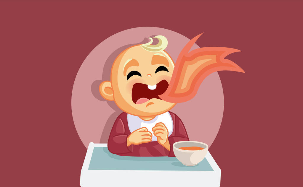 Bebé tratando de comida picante Vector ilustración de dibujos animados - Vector, imagen