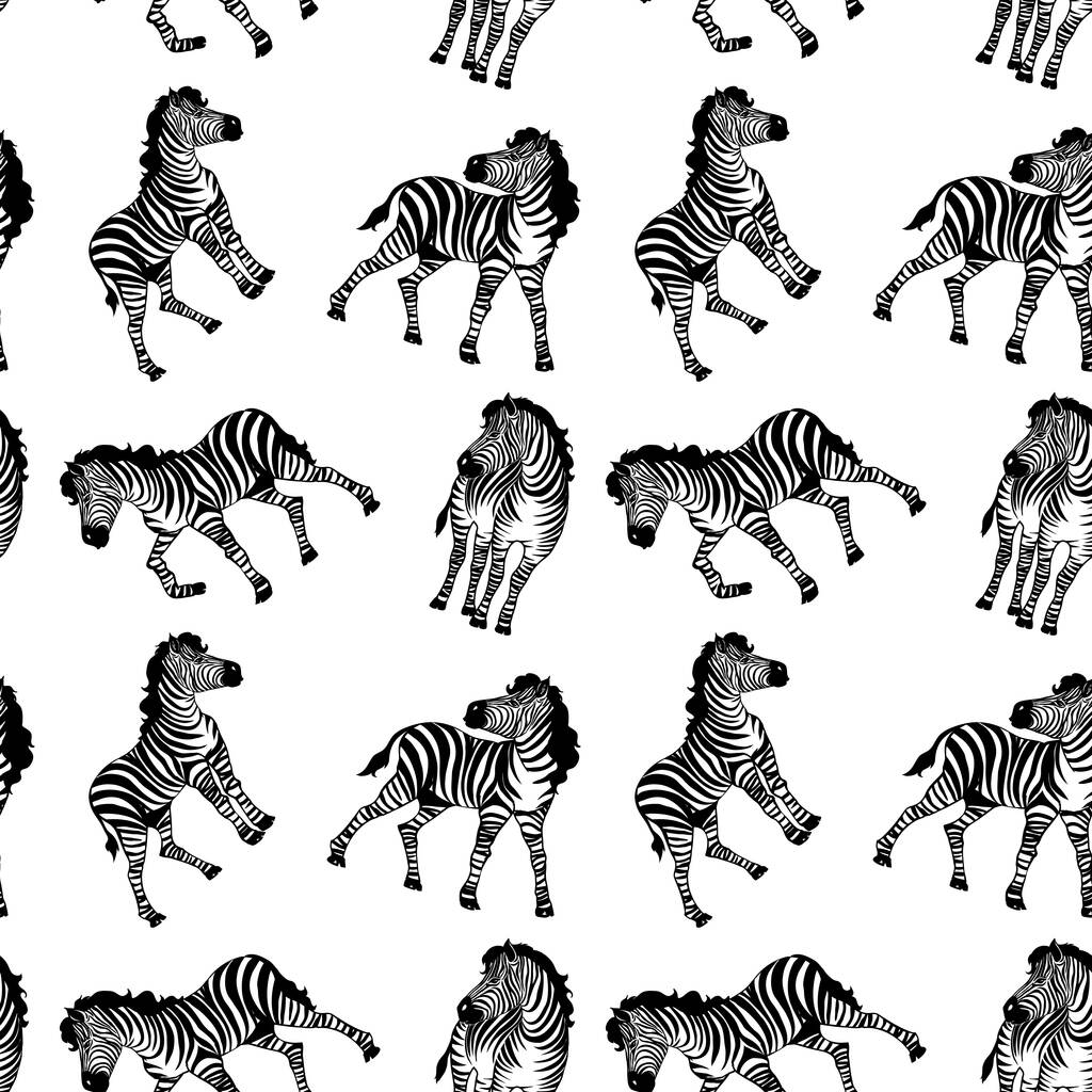 Zebra sudafricana modello senza soluzione di continuità. Illustrazione senza cuciture disegnata a mano con animali safari. - Vettoriali, immagini