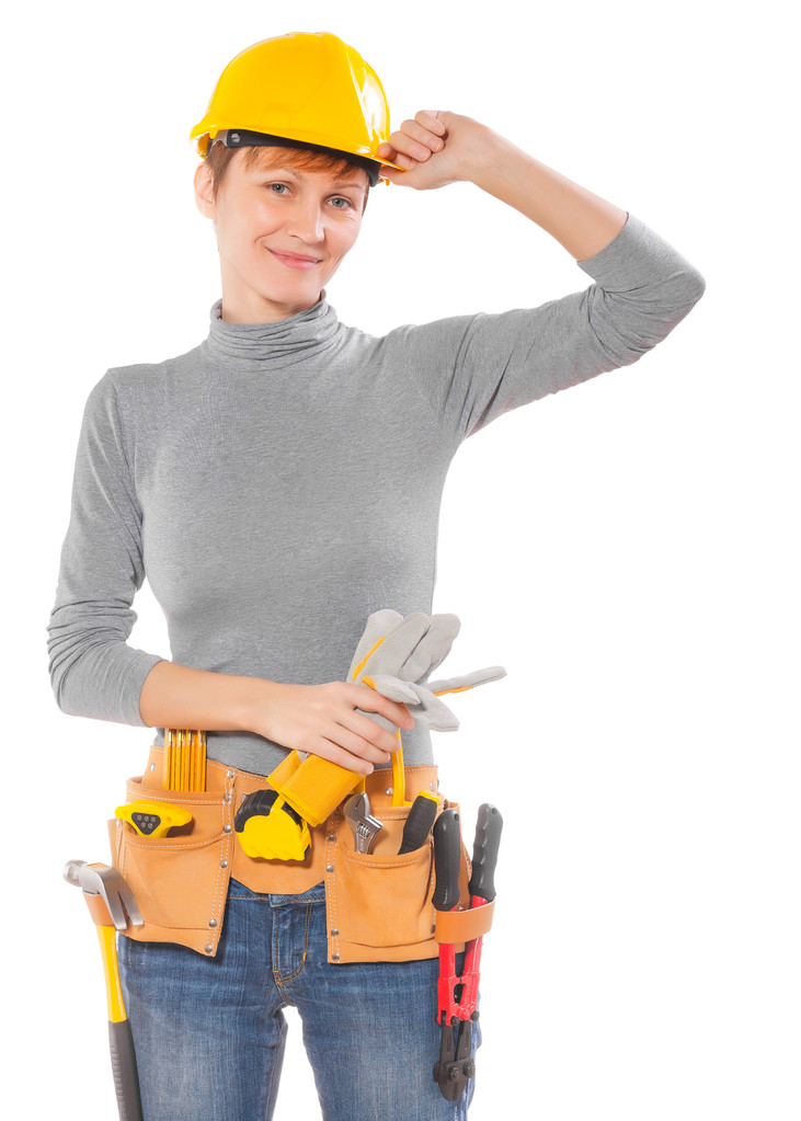 Женщина-работница со строительными инструментами
 - Фото, изображение