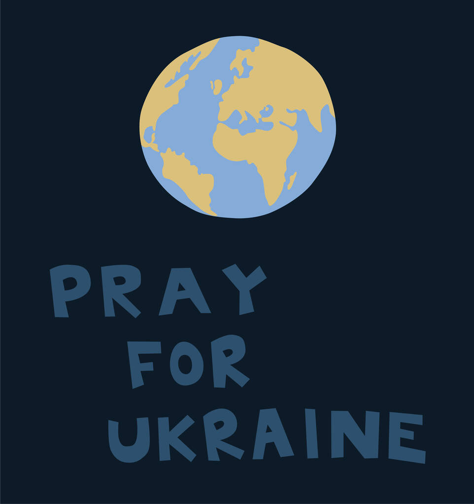 illustration du globe bleu et jaune près de prier pour le lettrage ukraine - Vecteur, image
