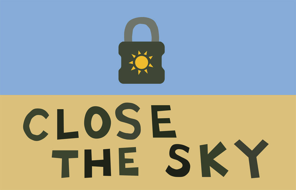 ilustración de candado cerca de cerrar las letras del cielo en azul y amarillo  - Vector, Imagen