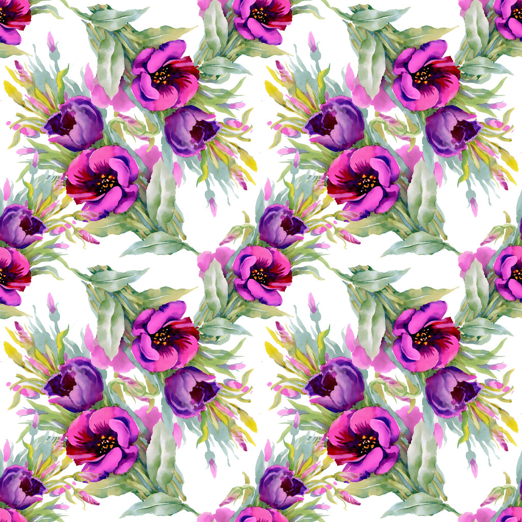 Aquarela roxo flores sem costura padrão
 - Foto, Imagem