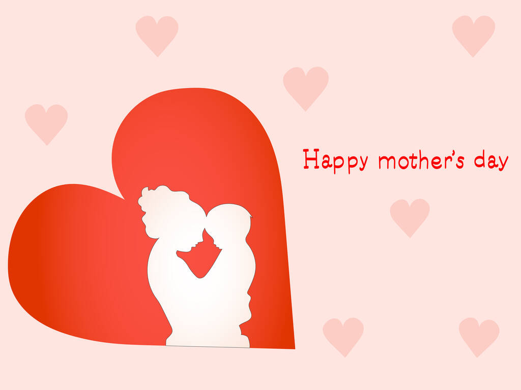 Anne ve çocuğun mutlu anneler gününe yakın kucaklaşmalarının resmi pembe harflerle yazılmış. - Vektör, Görsel