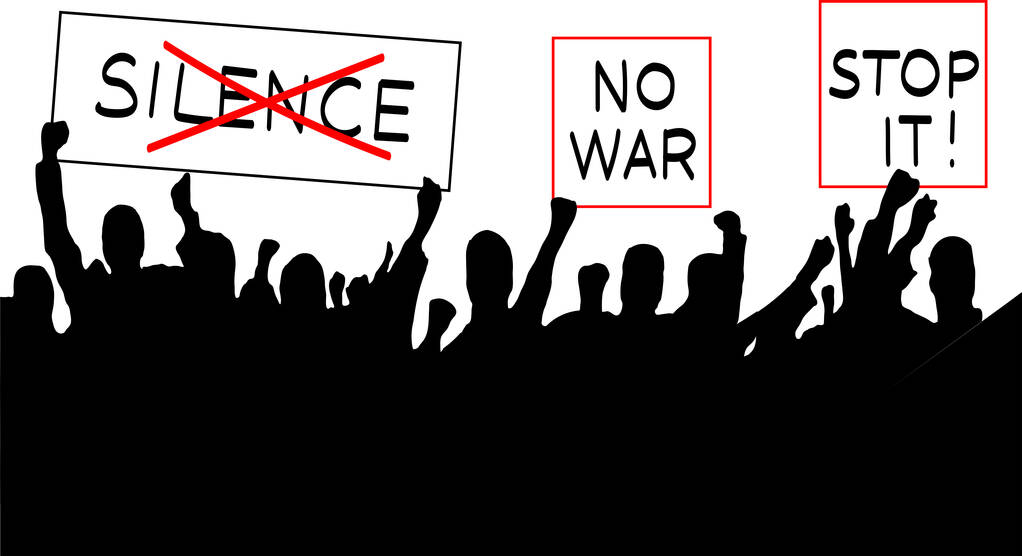 illustration of crowd with no war, stop war placards  - Vector, Image