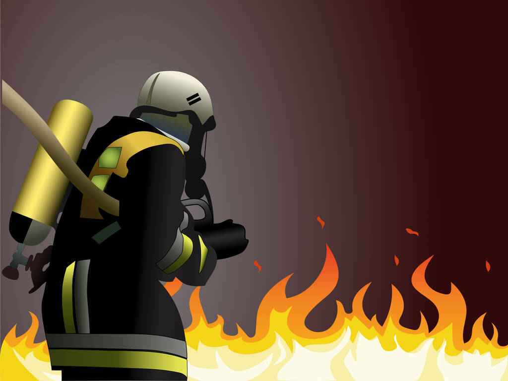 illustration of firefighter in uniform putting out fire  - Vector, Image