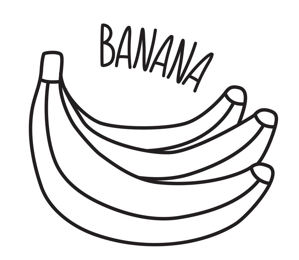 白地に細い線で描かれたバナナの手 - ベクター画像