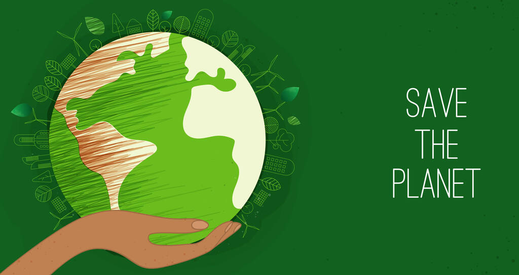 Happy earth day. "Earth Day, 22 April" with the globe, world map and hands for saving environment, save clean green planet, ecology concept. card for world earth day. vector design. - Vector, Image