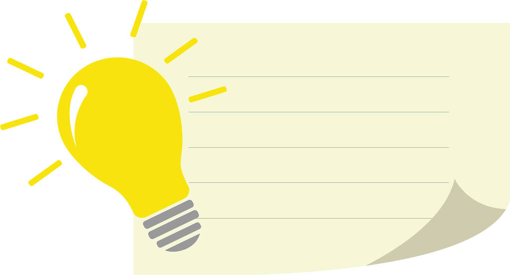 illustrazione di lampadina gialla vicino carta nota vuota  - Vettoriali, immagini