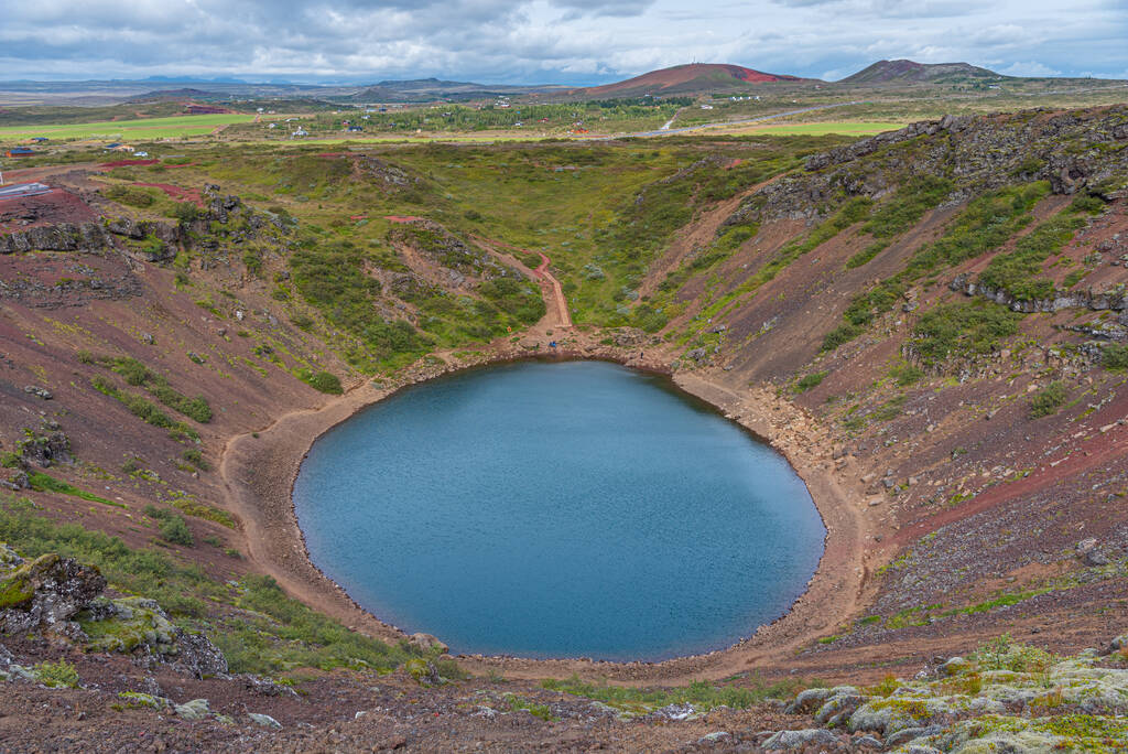 Blue volcanic lake at Kerid crater on Iceland - Фото, изображение