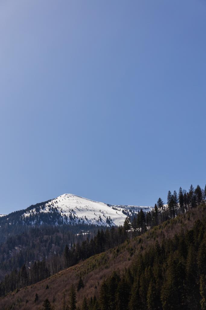 Γραφική θέα του βουνού με χιόνι και γαλάζιο ουρανό στο παρασκήνιο  - Φωτογραφία, εικόνα