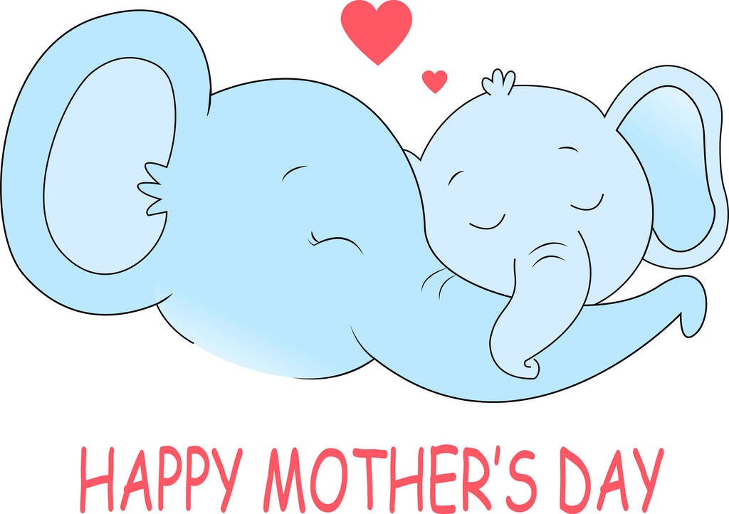 ilustrace slonů se zavřenýma očima v blízkosti šťastného dne matek nápis na bílém  - Vektor, obrázek