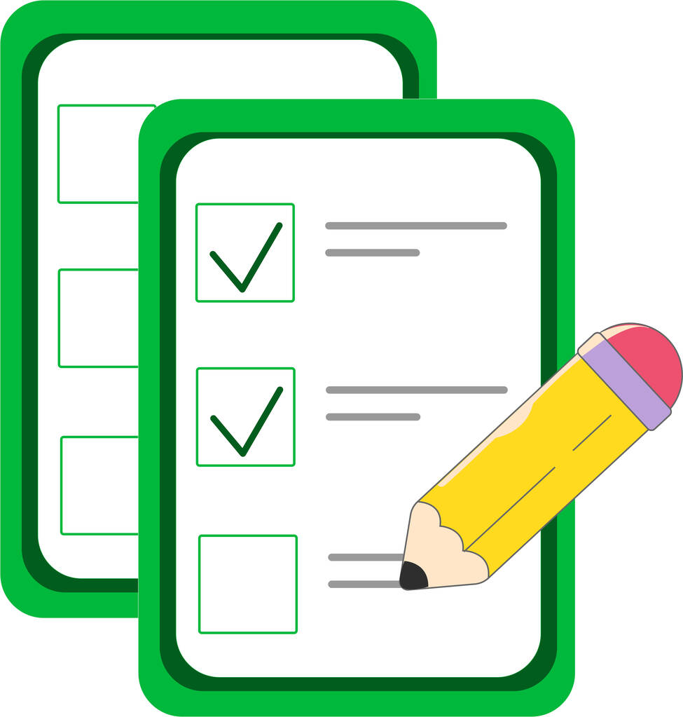 illustration of clipboard with check marks on paper survey - Vector, Image