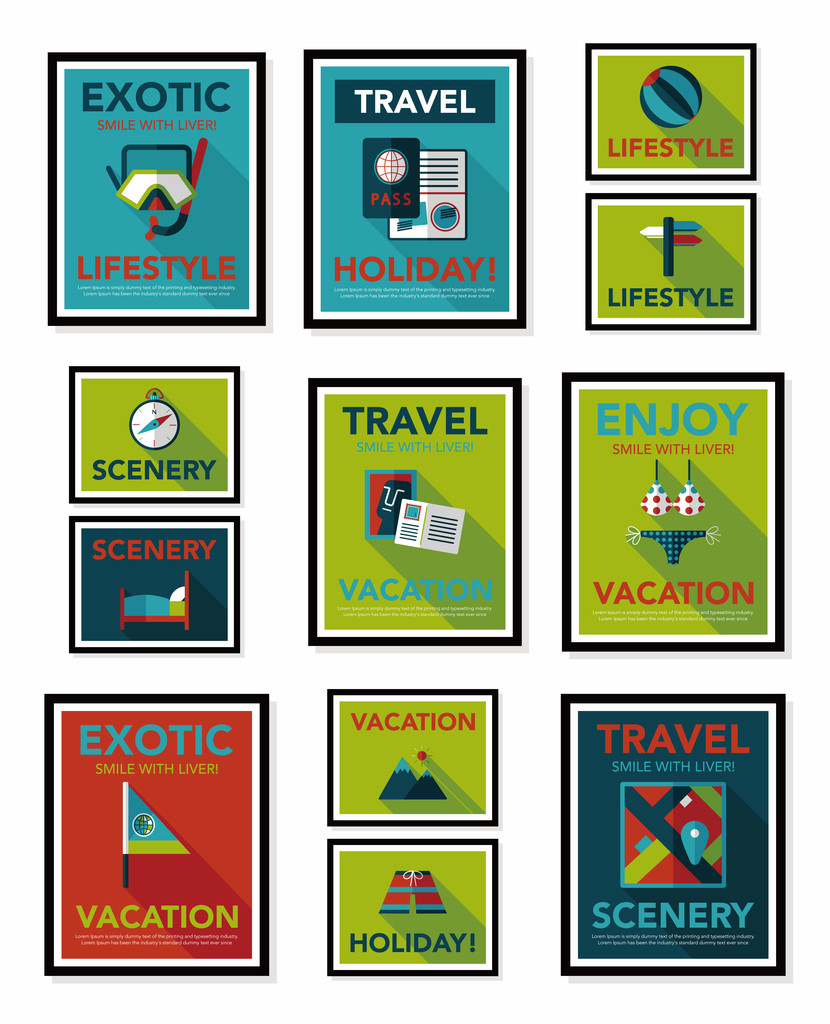 Дизайн баннера для путешествий на плоском фоне, стр. 10
 - Вектор,изображение