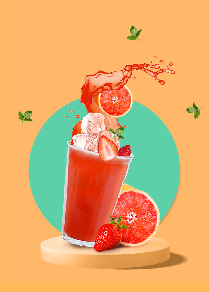 Frühlings-Dessertposter, Erdbeere. Grapefruitgetränk - Foto, Bild