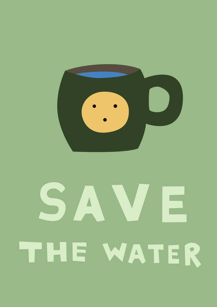 illustration of cup near save the water lettering on green - Vecteur, image