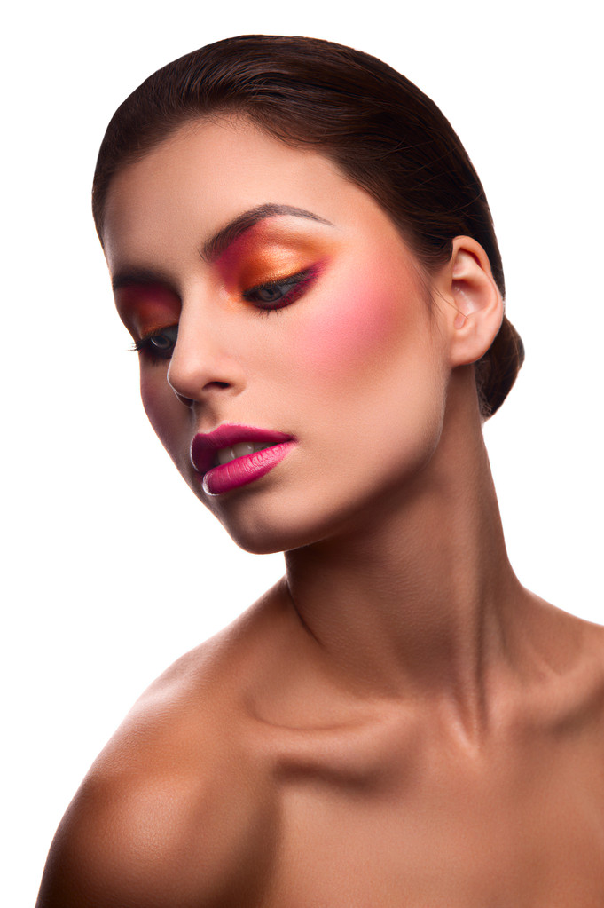 Ομορφιά μόδα μοντέλο με ροζ χείλη σε απομονωμένες φόντο - Φωτογραφία, εικόνα