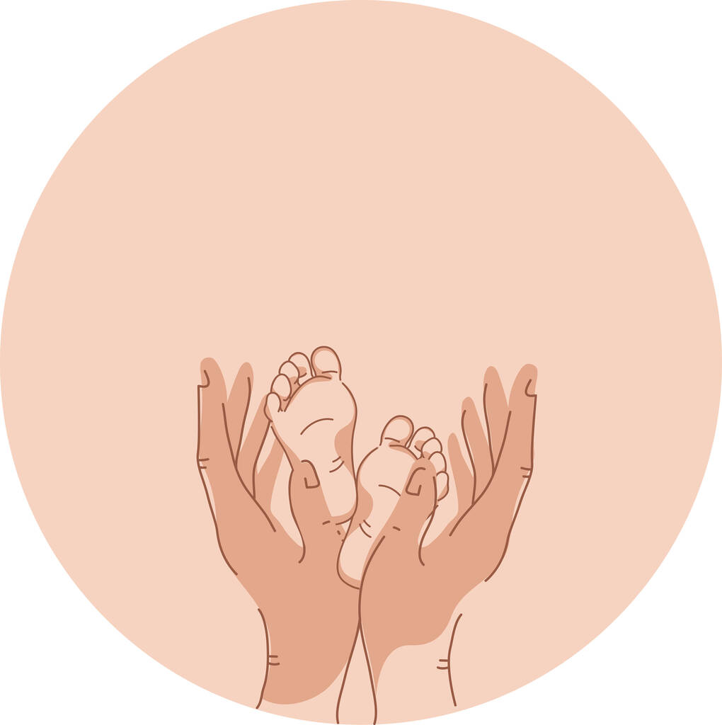 απεικόνιση των ποδιών του μωρού σε χέρια μητέρων, έννοια ημέρα προστασίας των παιδιών - Διάνυσμα, εικόνα