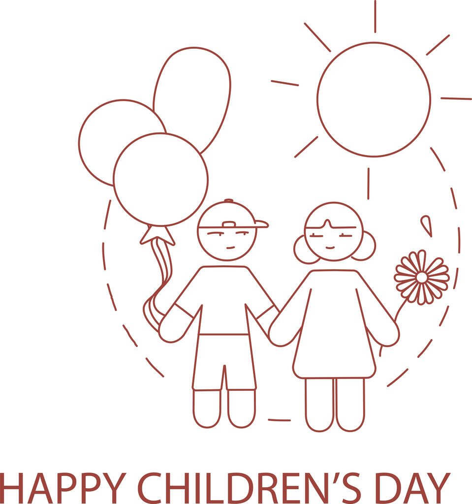 Ilustracja kreskówki chłopiec i dziewczyna trzymając się za ręce, Międzynarodowy dzień dzieci koncepcja - Wektor, obraz