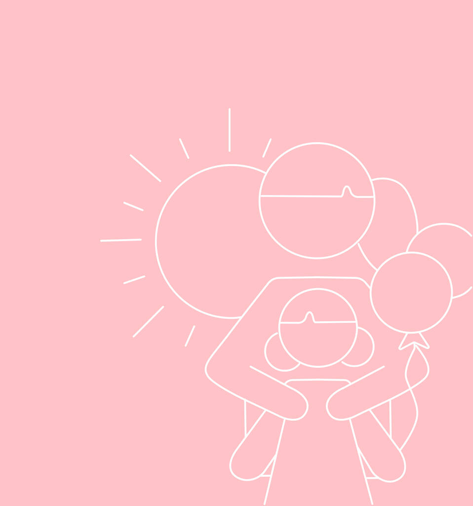 Annesinin pembe üzerinde güneşe yakın çocuğu kucakladığının bir resmi. - Vektör, Görsel