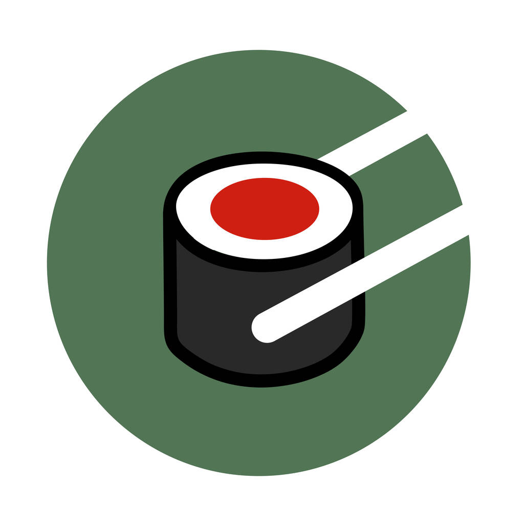 illustration of sushi roll with salmon and chopsticks on green - Vector, Imagen